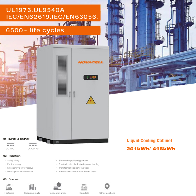 NOVACELL Liquid-Cooling Cabinet 261kWh/ 418kWh Bess Battery Energy Storage System 6500+ Life Cycles-